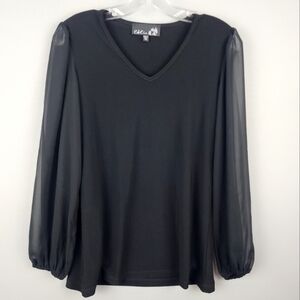 CSC Studio Blacl Shirt With Sheer Long Sleeves Sz Xtra Small XS